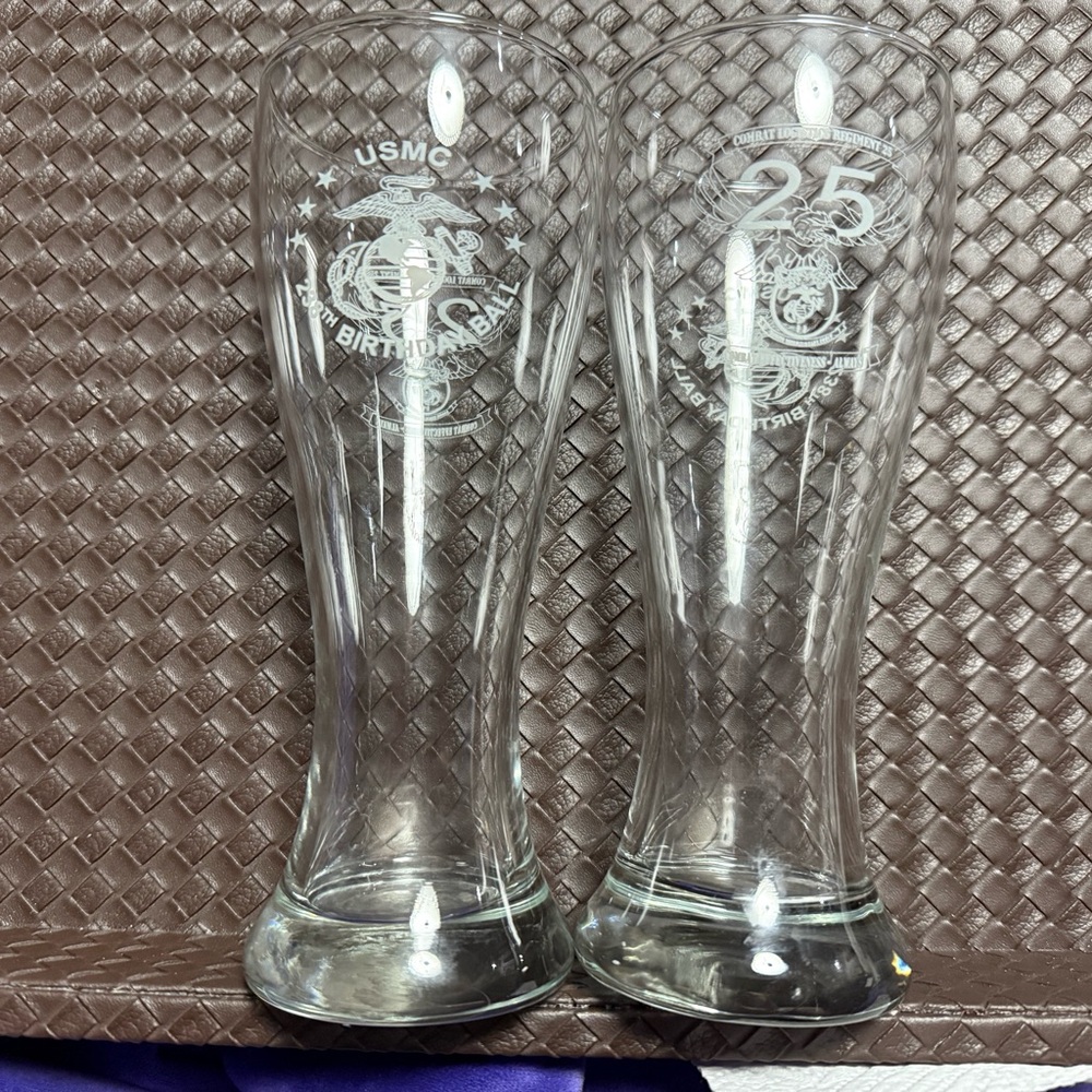 USMC 238 Birthday Ball Pilsner Glass Set Combat Logistics Regiment 25 - Picture 3 of 5